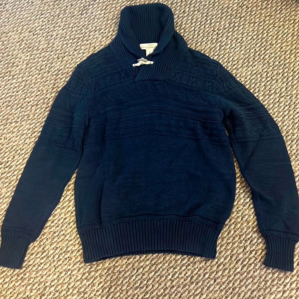 H&M Navy blue cable top shawl collar toggle button sweater size large ex